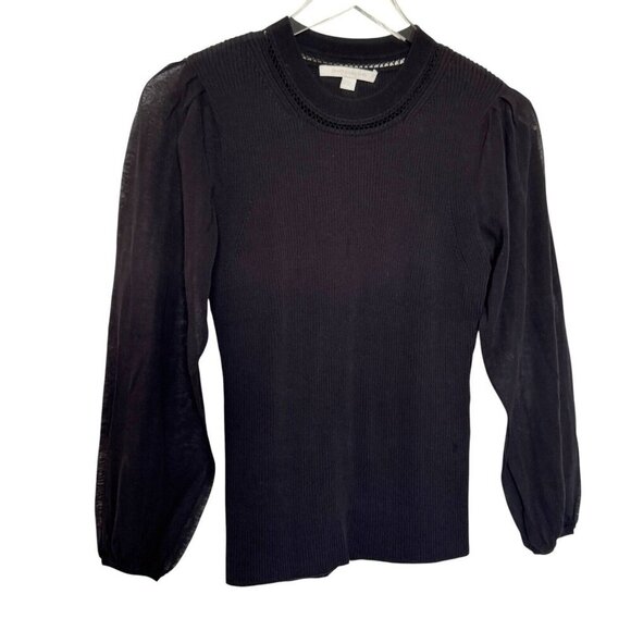 JONATHAN SIMKHAI Mesh Sleeve Black RIbbed Knit Top Size medium sweater - Picture 4 of 7